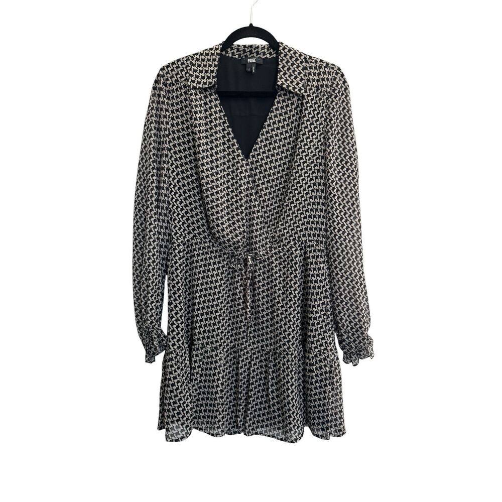 Paige Womens Small Dress 100% Silk Black Lizabeta Houndstooth Lightweight #6718